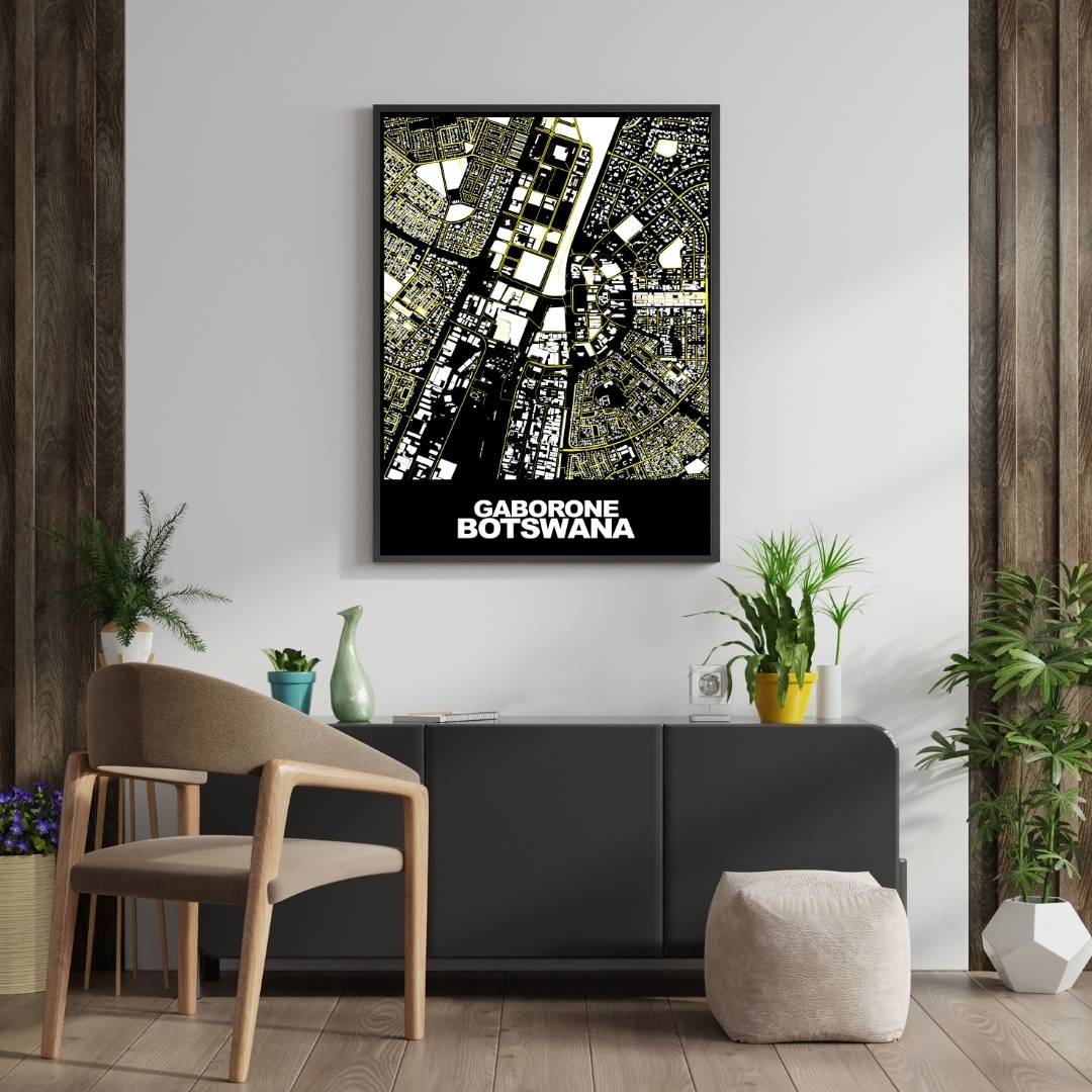 COLOURED ROAD MAP OF GABORONE, BOTSWANA BY MAPBAKES