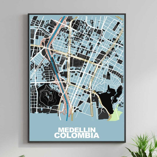 COLOURED ROAD MAP OF MEDELLIN, COLOMBIA BY MAPBAKES