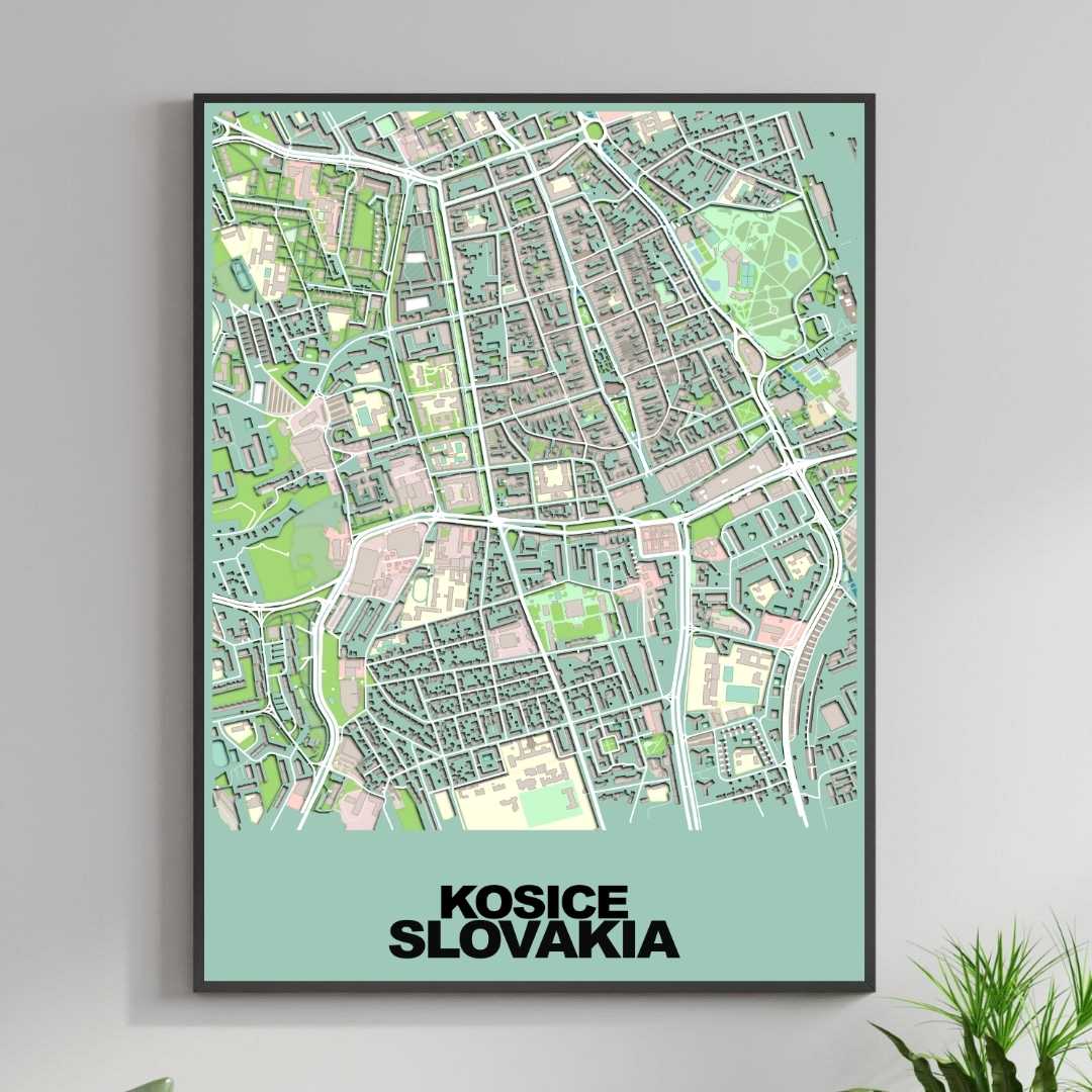 COLOURED ROAD MAP OF KOSICE, SLOVAKIA BY MAPBAKES