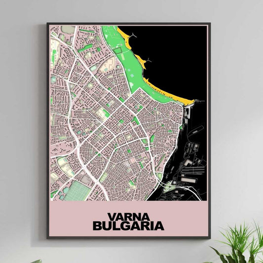 COLOURED ROAD MAP OF VARNA, BULGARIA BY MAPBAKES