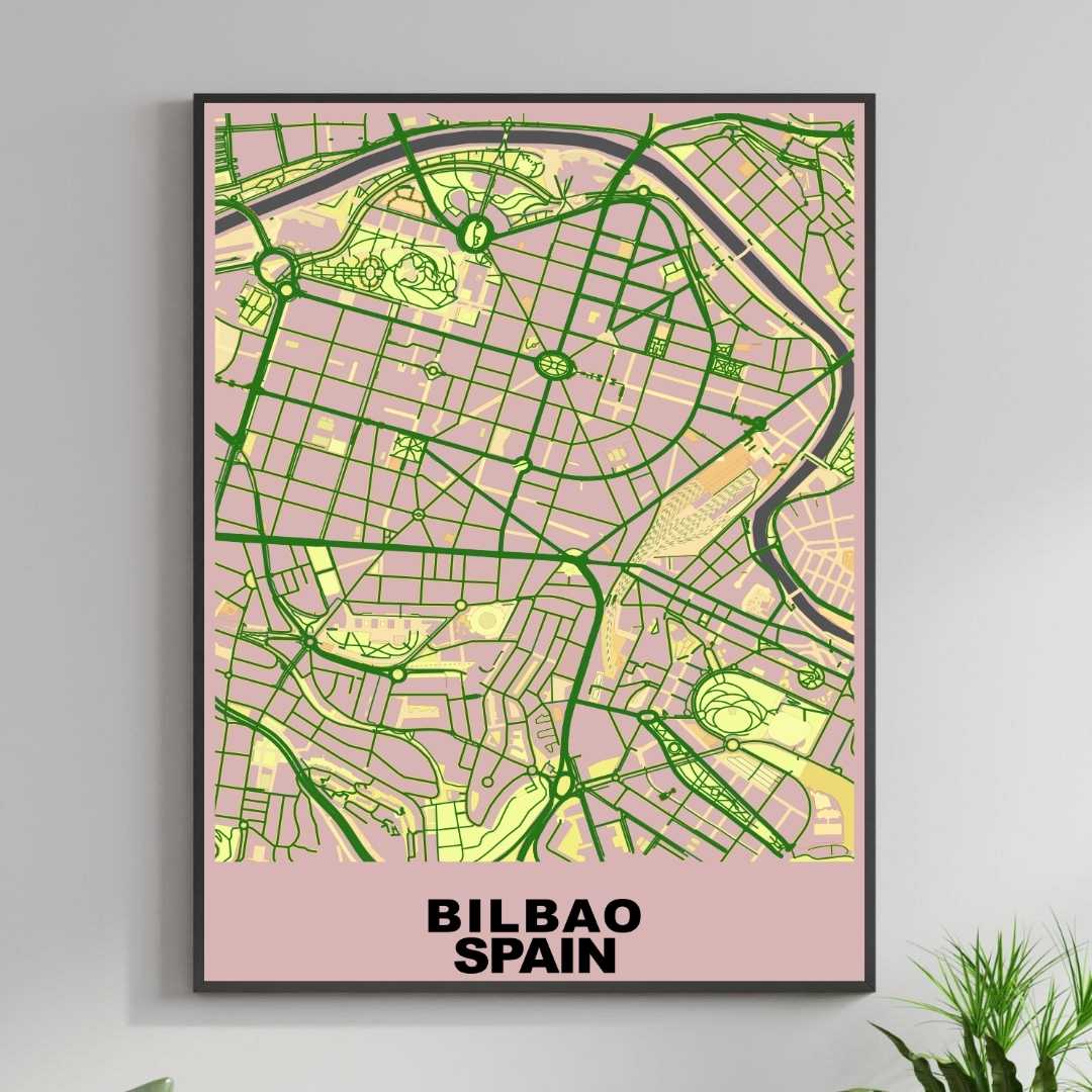 COLOURED ROAD MAP OF BILBAO, SPAIN BY MAPBAKES