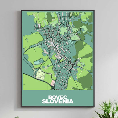 COLOURED ROAD MAP OF BOVEC, SLOVENIA BY MAPBAKES