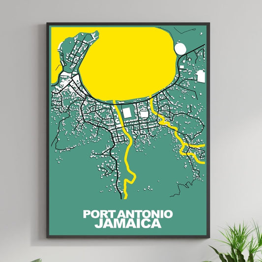 COLOURED ROAD MAP OF PORT ANTONIO, JAMAICA BY MAPBAKES