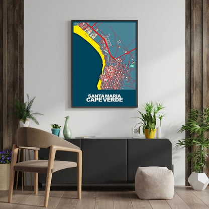 COLOURED ROAD MAP OF SANTA MARIA, CAPE VERDE BY MAPBAKES