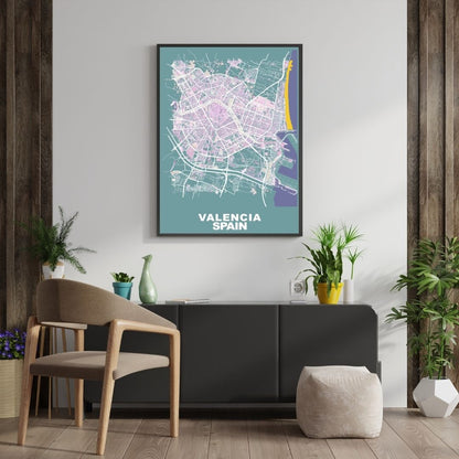 COLOURED ROAD MAP OF VALENCIA, SPAIN BY MAPBAKES