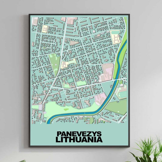 COLOURED ROAD MAP OF PANEVEZYS, LITHUANIA BY MAPBAKES