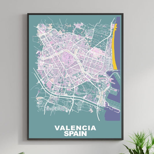 COLOURED ROAD MAP OF VALENCIA, SPAIN BY MAPBAKES