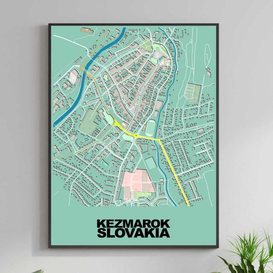 COLOURED ROAD MAP OF KEZMAROK, SLOVAKIA BY MAPBAKES