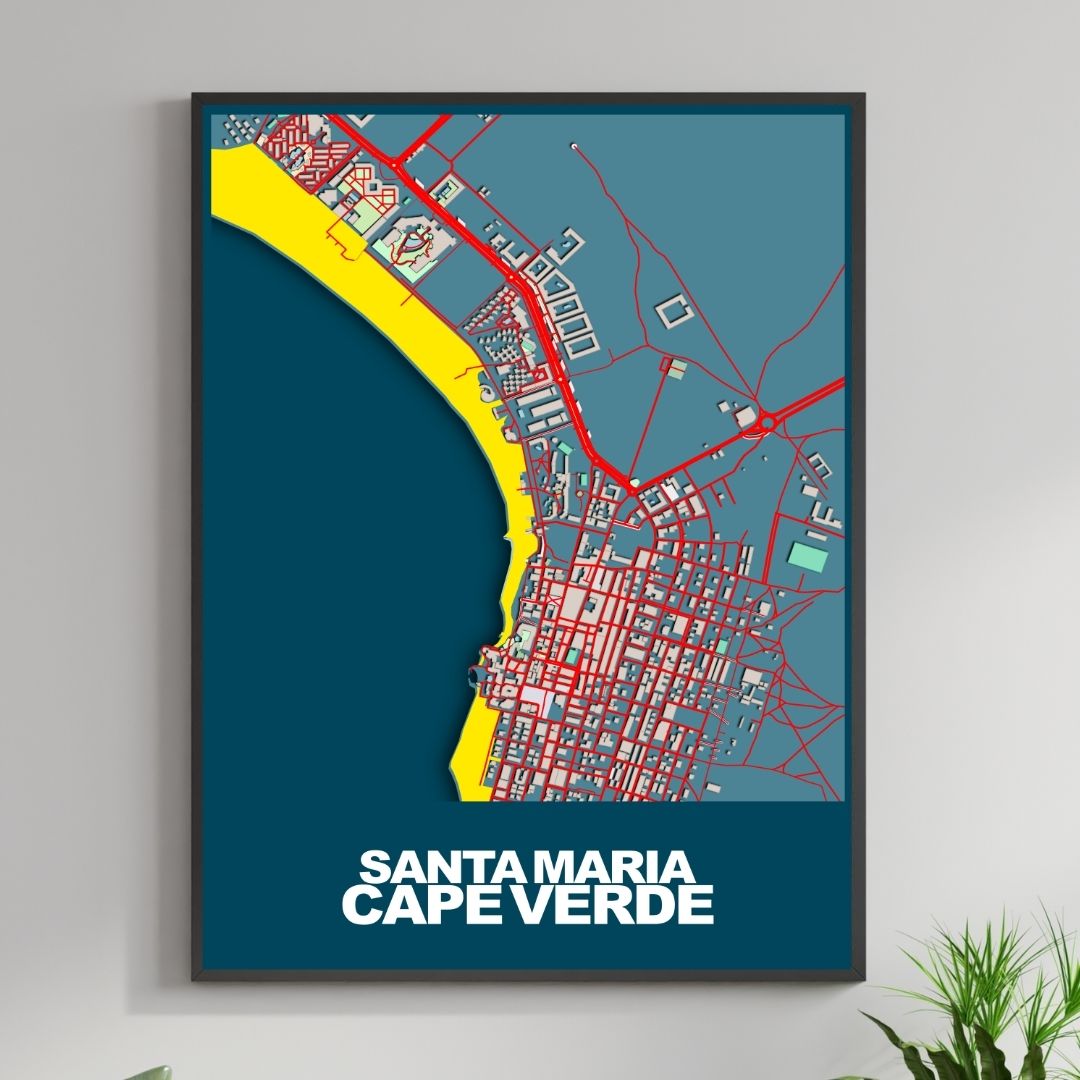 COLOURED ROAD MAP OF SANTA MARIA, CAPE VERDE BY MAPBAKES