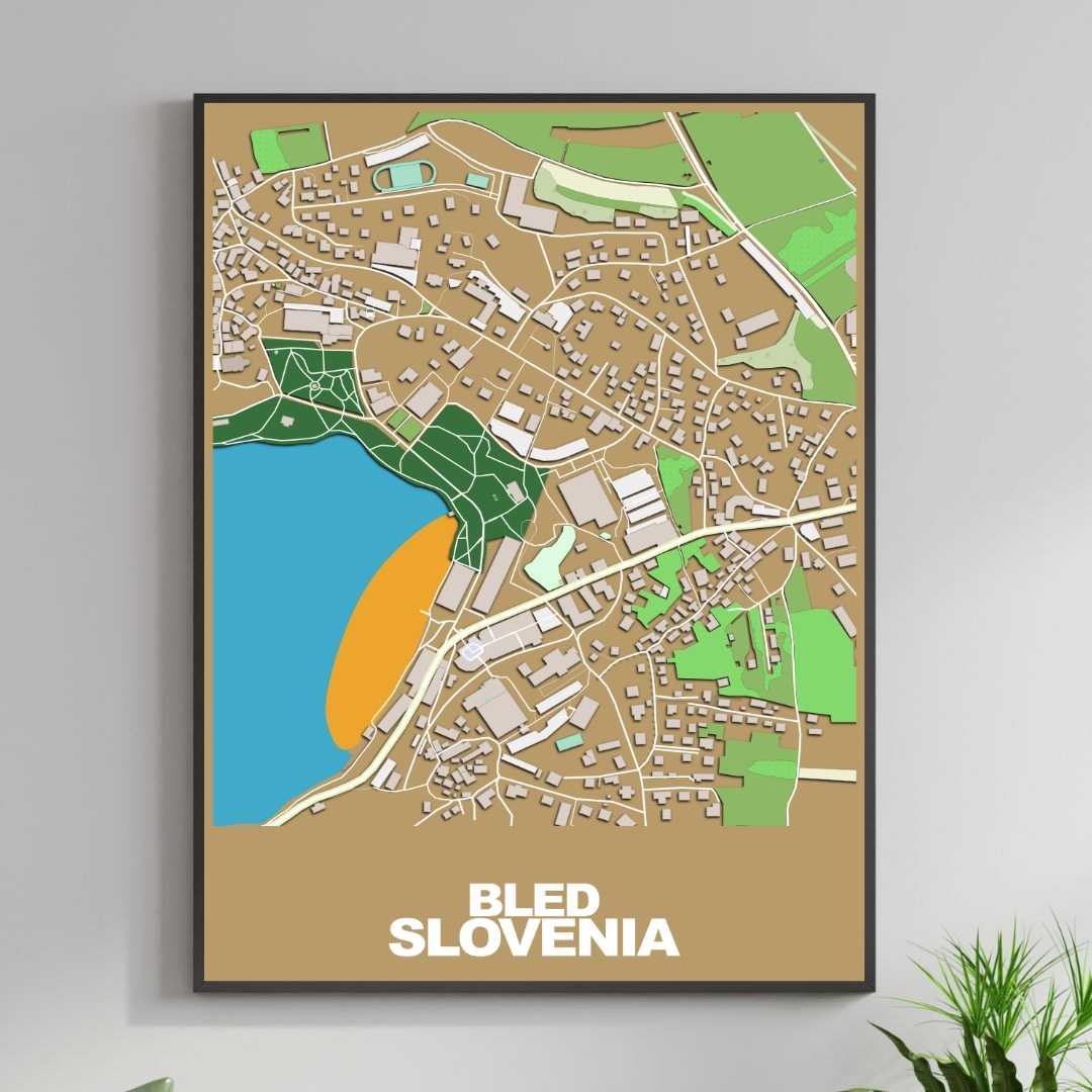 COLOURED ROAD MAP OF BLED, SLOVENIA BY MAPBAKES