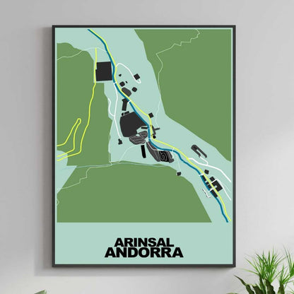 COLOURED ROAD MAP OF ARINSAL, ANDORRA BY MAPBAKES