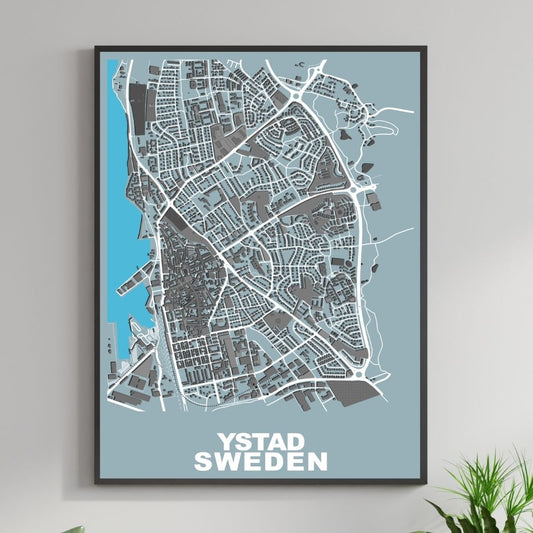 COLOURED ROAD MAP OF YSTAD, SWEDEN BY MAPBAKES