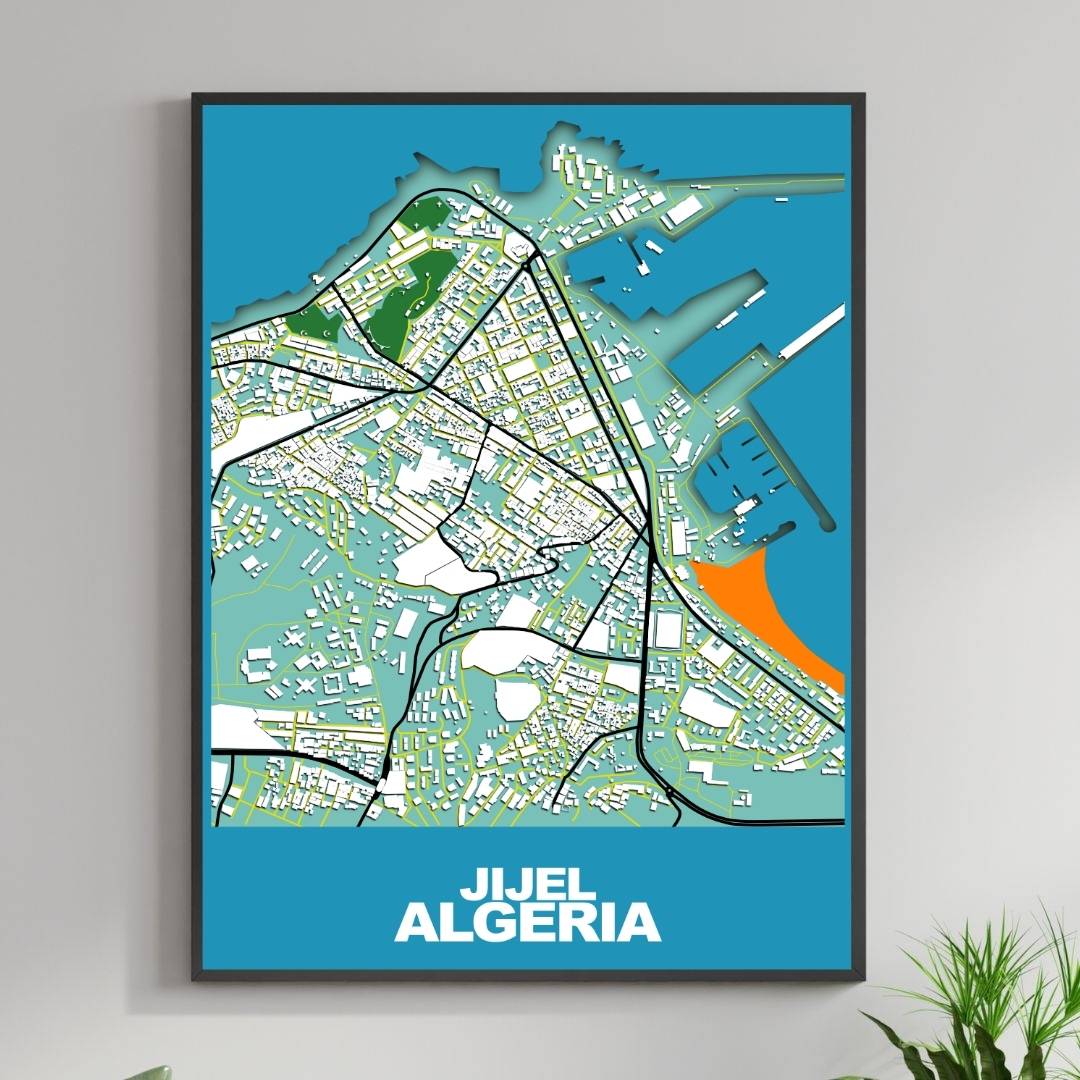 COLOURED ROAD MAP OF JIJEL, ALGERIA BY MAPBAKES
