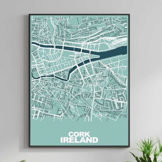 COLOURED ROAD MAP OF CORK, IRELAND BY MAPBAKES