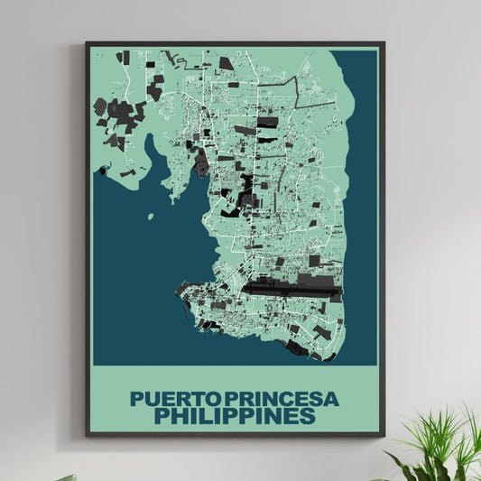 COLOURED ROAD MAP OF PURTO PRINCESA, PHILIPPINES BY MAPBAKES