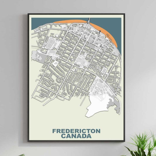 COLOURED ROAD MAP OF FREDERICTON, CANADA BY MAPBAKES