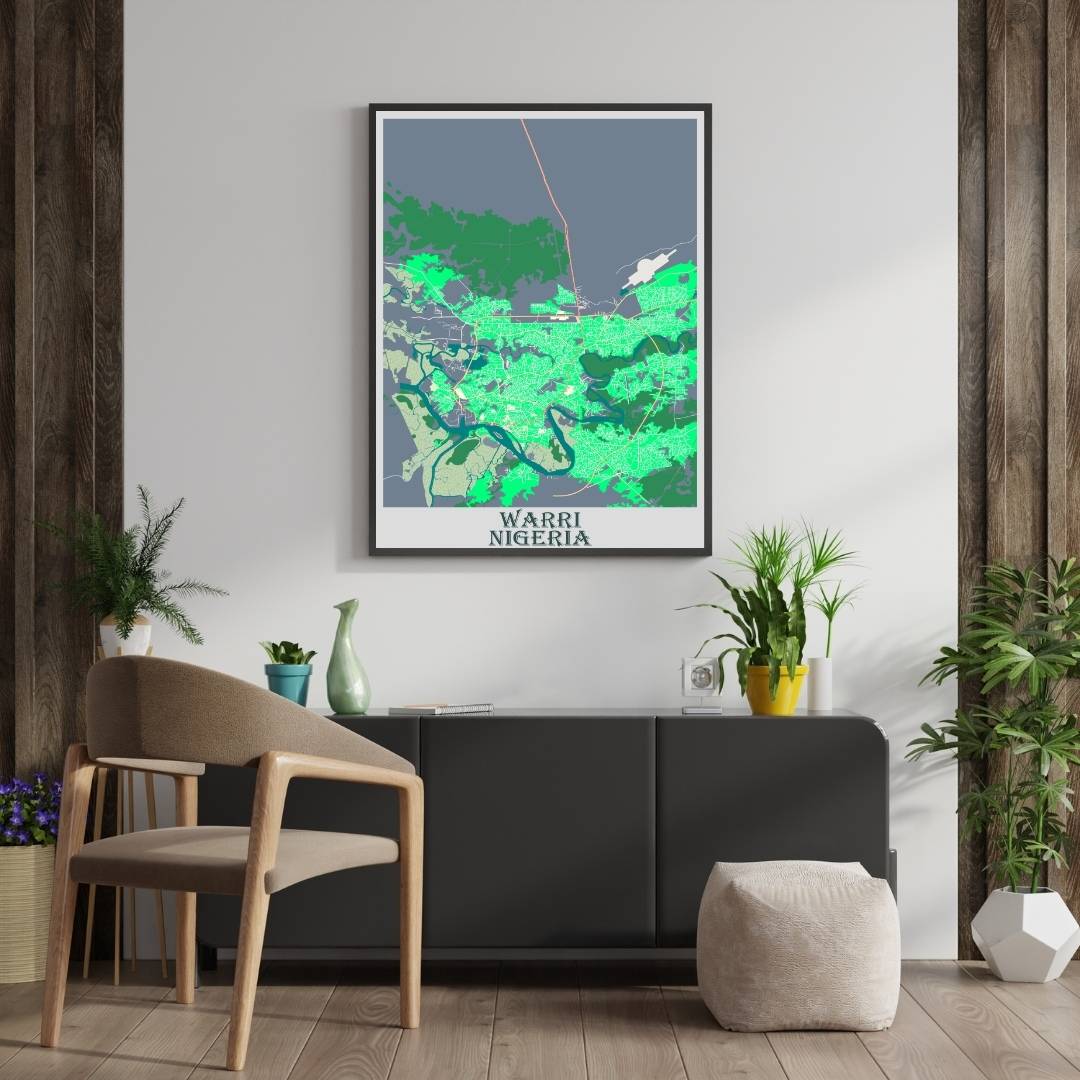 COLOURED ROAD MAP OF WARRI, NIGERIA BY MAPBAKES