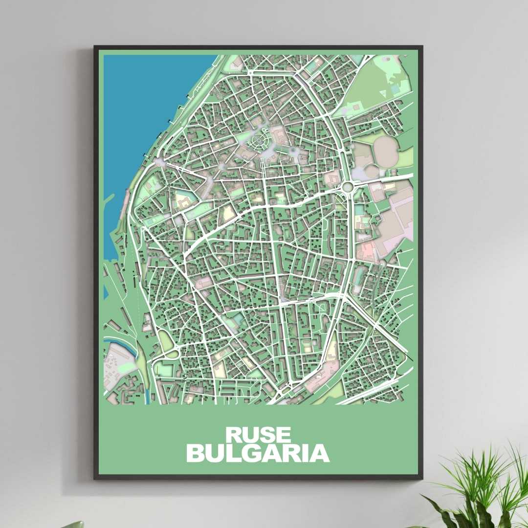 COLOURED ROAD MAP OF RUSE, BULGARIA BY MAPBAKES