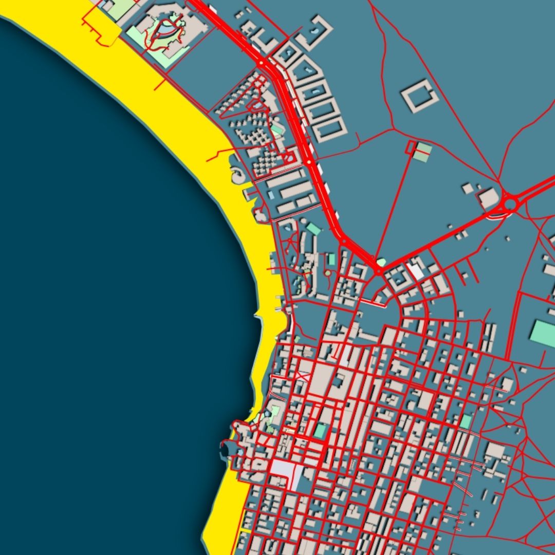 COLOURED ROAD MAP OF SANTA MARIA, CAPE VERDE BY MAPBAKES