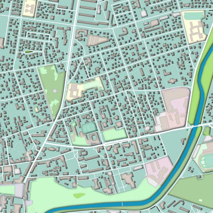 COLOURED ROAD MAP OF PANEVEZYS, LITHUANIA BY MAPBAKES