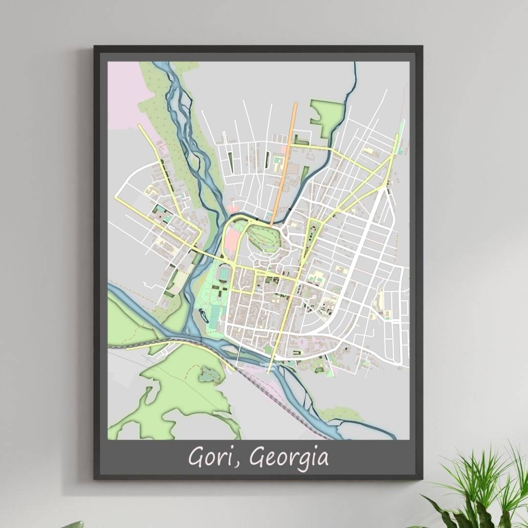 COLOURED ROAD MAP OF GORI, GEORGIA BY MAPBAKES