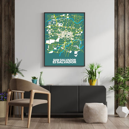COLOURED ROAD MAP OF SAN SALVADOR, EL SALVADOR BY MAPBAKES