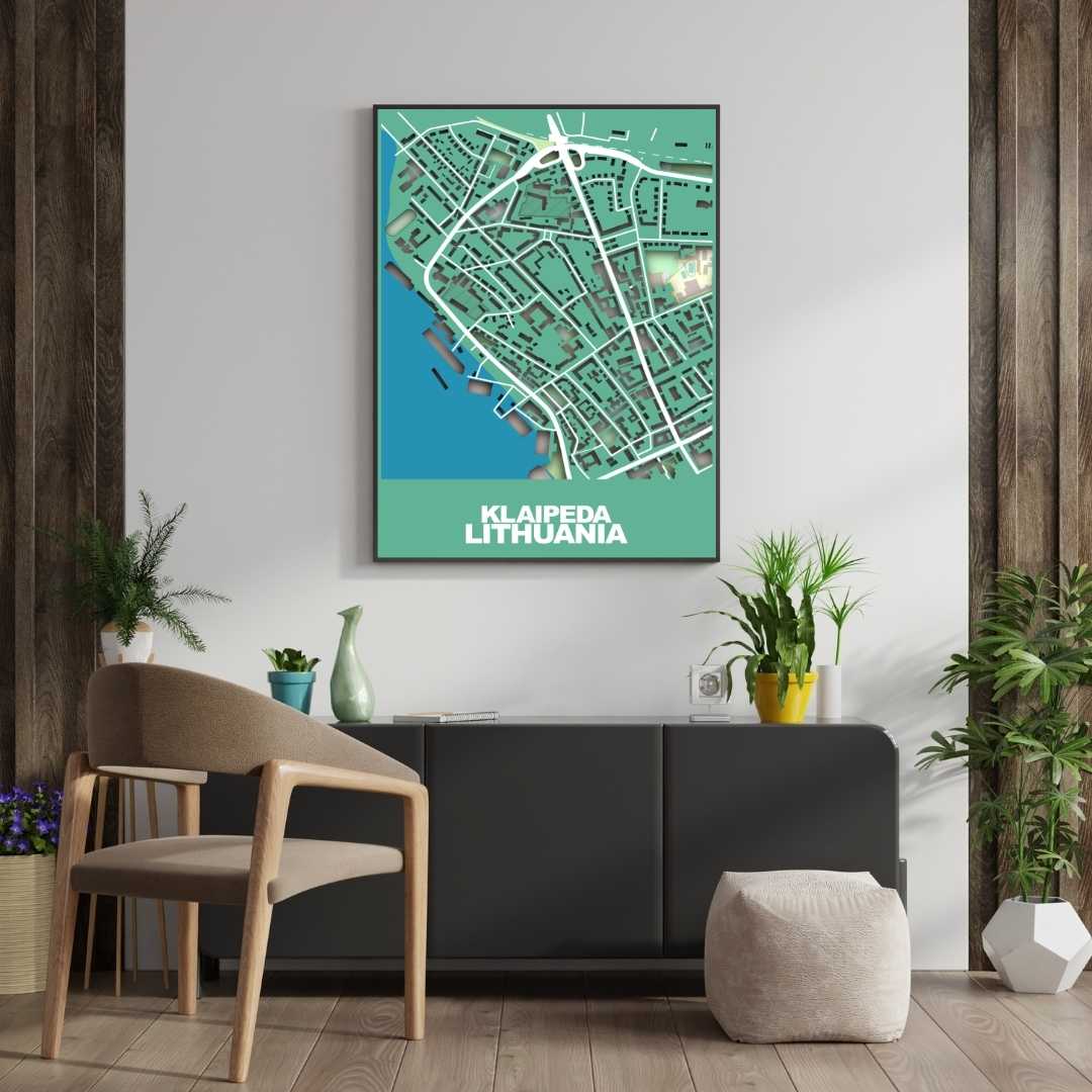 COLOURED ROAD MAP OF KLAIPEDA, LITHUANIA BY MAPBAKES