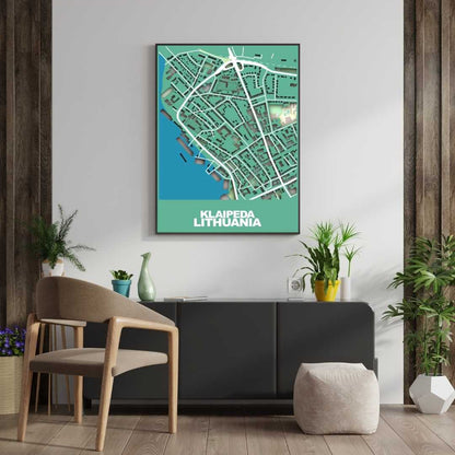 COLOURED ROAD MAP OF KLAIPEDA, LITHUANIA BY MAPBAKES