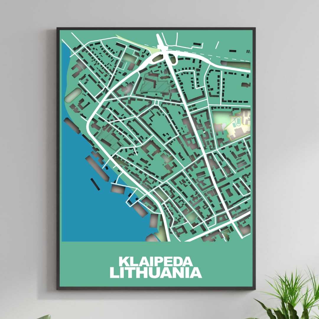 COLOURED ROAD MAP OF KLAIPEDA, LITHUANIA BY MAPBAKES