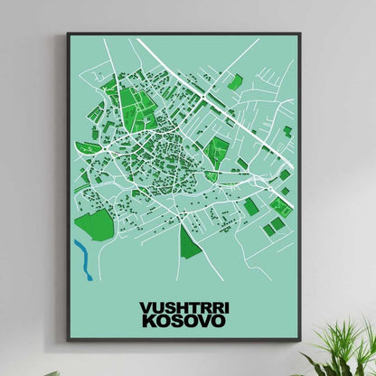 COLOURED ROAD MAP OF VUSHTRRI, KOSOVO BY MAPBAKES