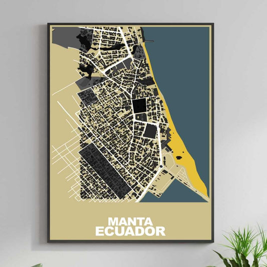 COLOURED ROAD MAP OF MANTA, ECUADOR BY MAPBAKES