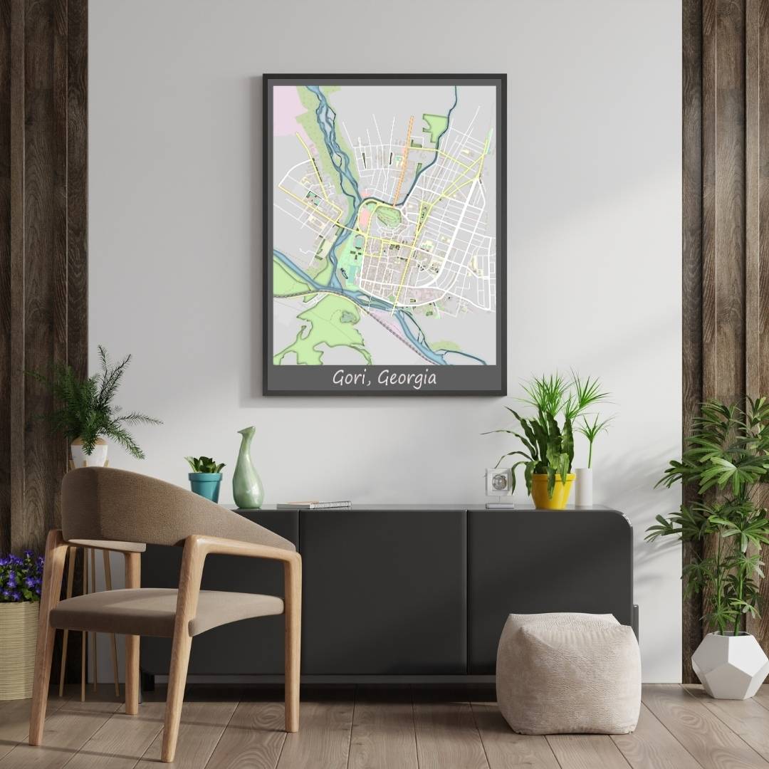 COLOURED ROAD MAP OF GORI, GEORGIA BY MAPBAKES