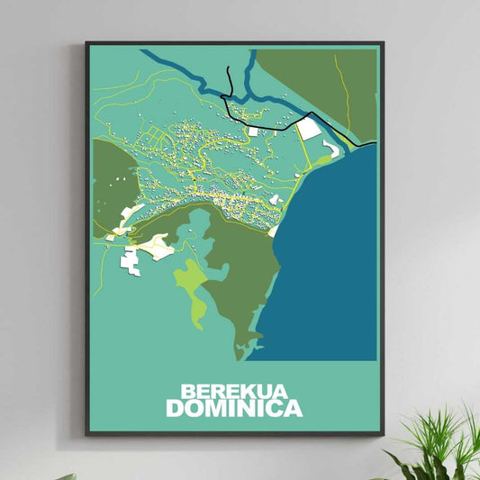 COLOURED ROAD MAP OF BEREKUA, DOMINICA BY MAPBAKES