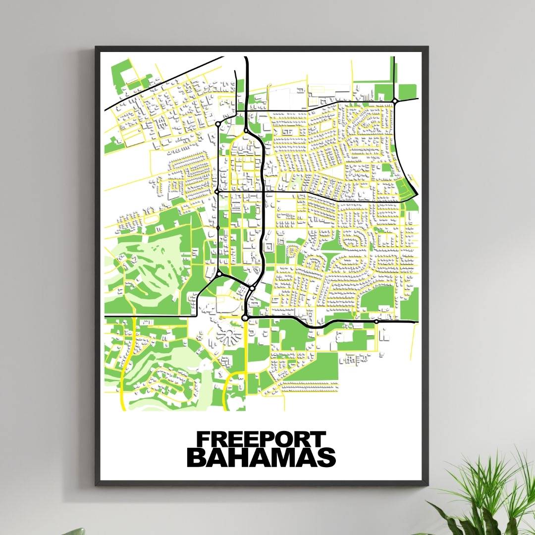 COLOURED ROAD MAP OF FREEPORT, BAHAMAS BY MAPBAKES