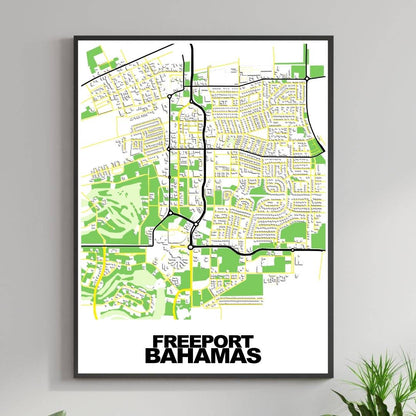 COLOURED ROAD MAP OF FREEPORT, BAHAMAS BY MAPBAKES