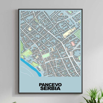 COLOURED ROAD MAP OF PANCEVO, SERBIA BY MAPBAKES