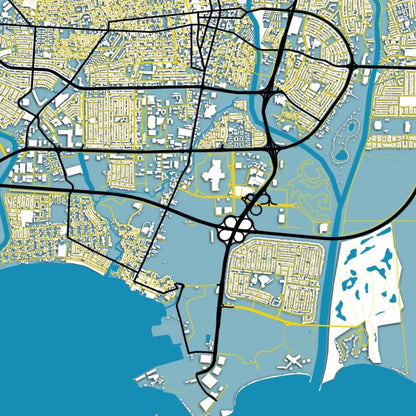 COLOURED ROAD MAP OF PONCE, PUERTO RICO BY MAPBAKES