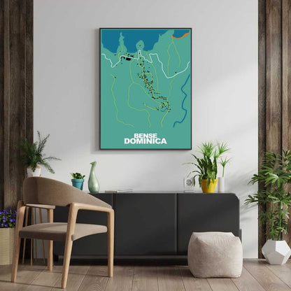 COLOURED ROAD MAP OF BENSE, DOMINICA BY MAPBAKES