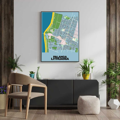 COLOURED ROAD MAP OF PALANGA, LITHUANIA BY MAPBAKES