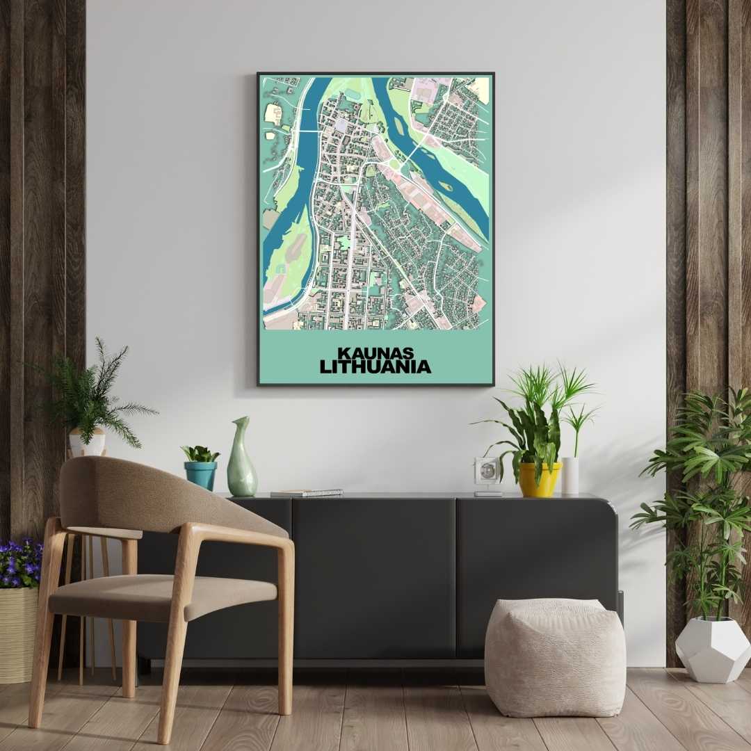 COLOURED ROAD MAP OF KAUNAS, LITHUANIA BY MAPBAKES