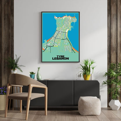 COLOURED ROAD MAP OF TYRE, LEBANON BY MAPBAKES