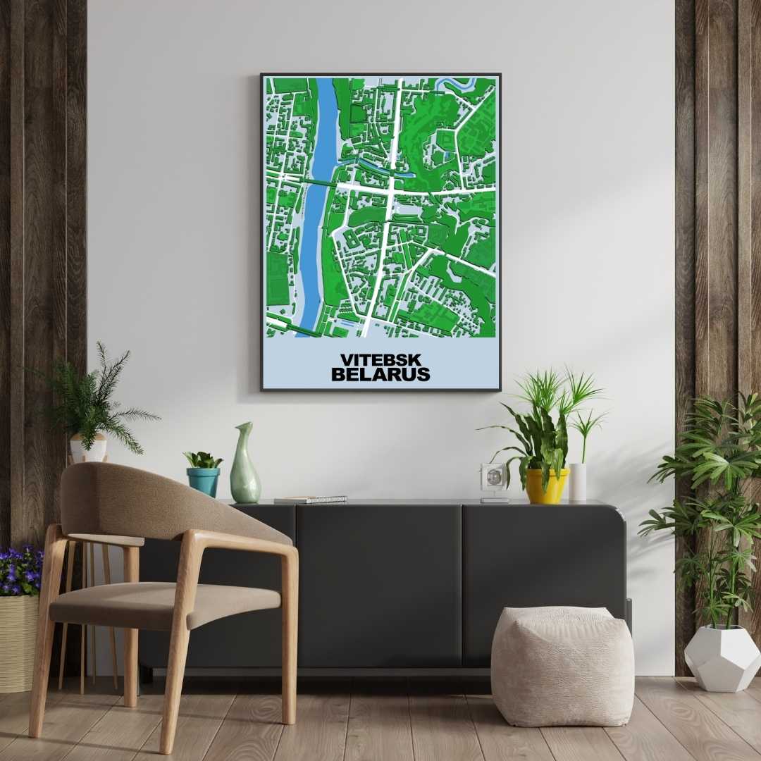 COLOURED ROAD MAP OF VITEBSK, BELARUS BY MAPBAKES
