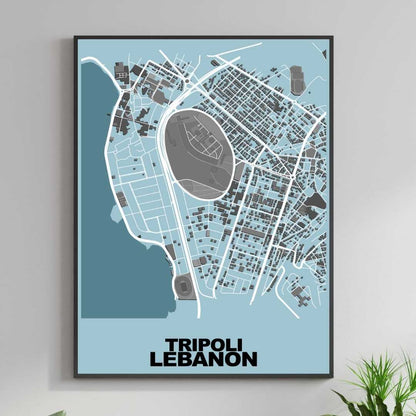 COLOURED ROAD MAP OF TRIPOLI, LEBANON BY MAPBAKES