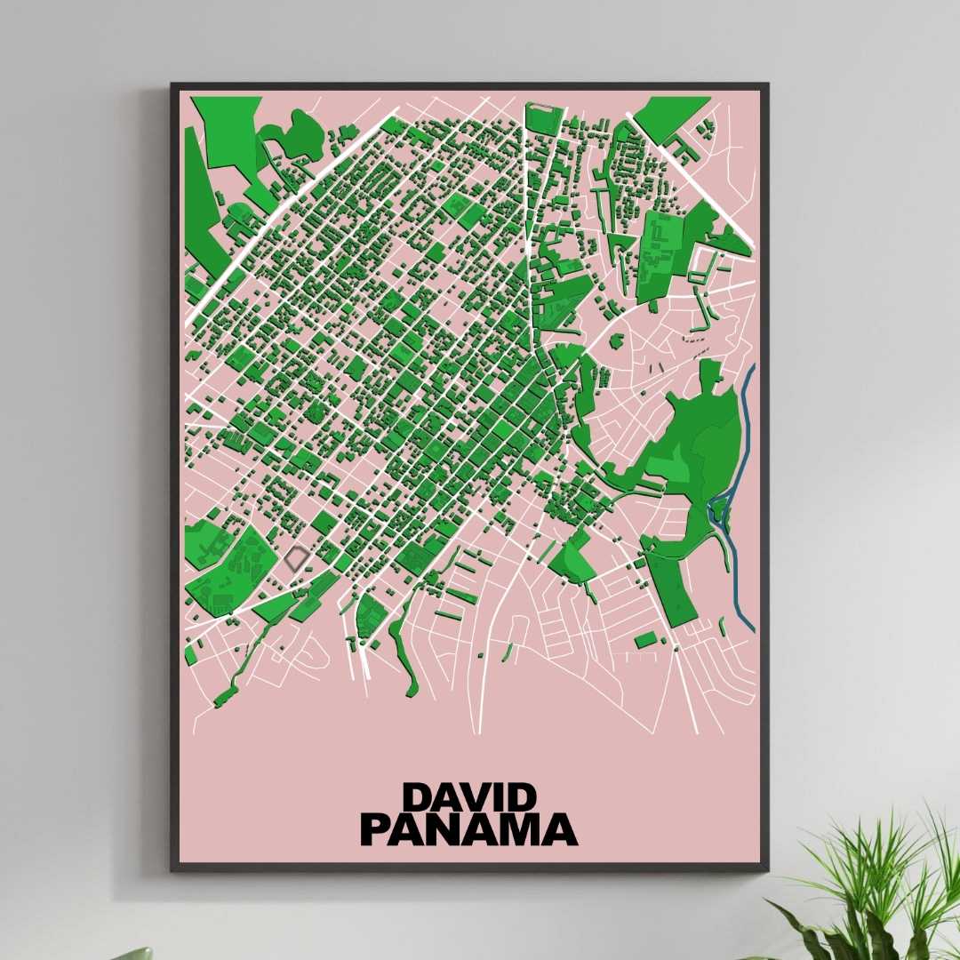 COLOURED ROAD MAP OF DAVID, PANAMA BY MAPBAKES