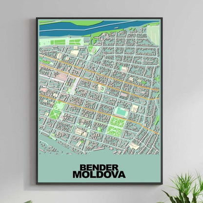 COLOURED ROAD MAP OF BENDER, MOLDOVA BY MAPBAKES