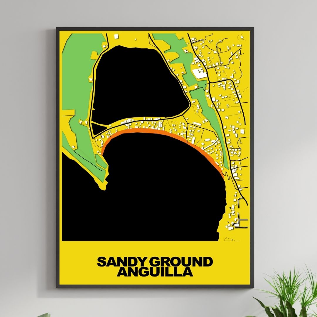 COLOURED ROAD MAP OF SANDY GROUND, ANGUILLA BY MAPBAKES
