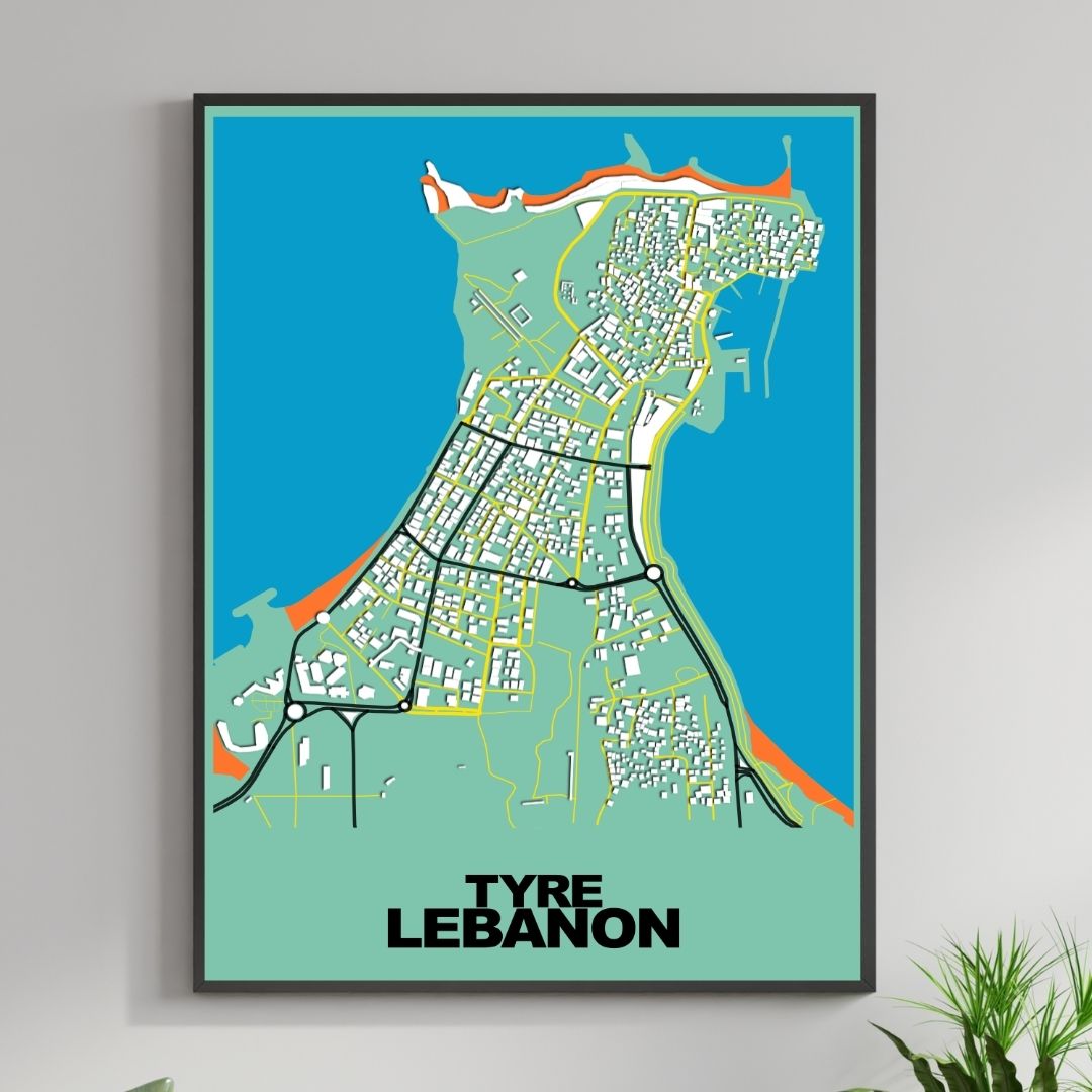 COLOURED ROAD MAP OF TYRE, LEBANON BY MAPBAKES