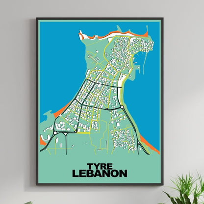 COLOURED ROAD MAP OF TYRE, LEBANON BY MAPBAKES