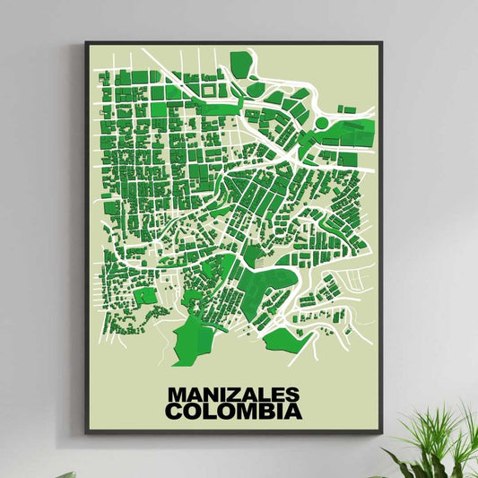 COLOURED ROAD MAP OF MANIZALES, COLOMBIA BY MAPBAKES