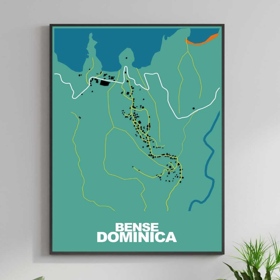 COLOURED ROAD MAP OF BENSE, DOMINICA BY MAPBAKES